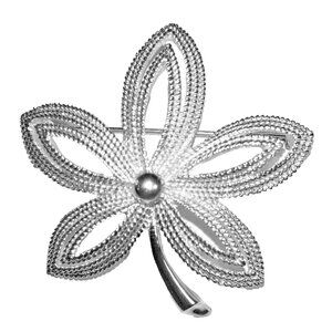 Crown Trifari Silver Tone Spring Floral Signed STATEMENT Retro Brooch Pin